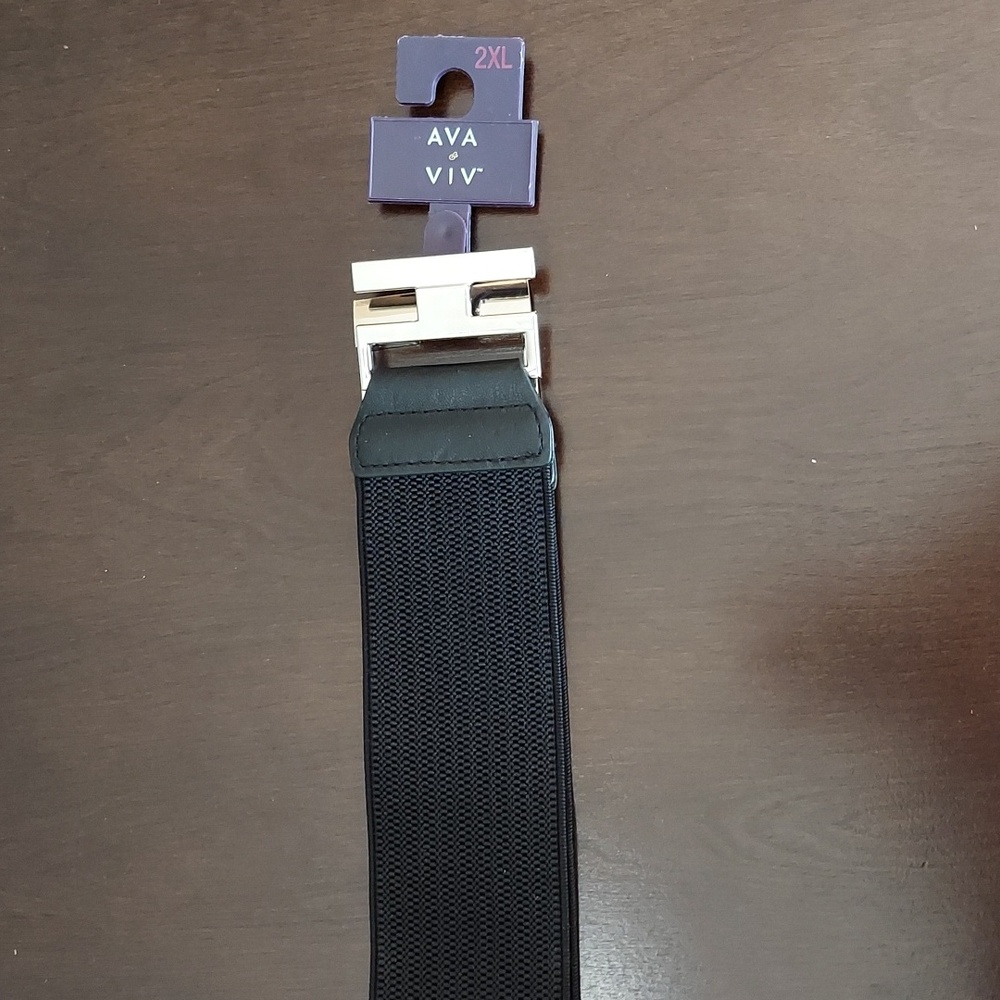 Ava & Viv Black Elasticized Belt w/ Silvertone Interlocking Closure Size 2X NWT - Picture 13 of 16